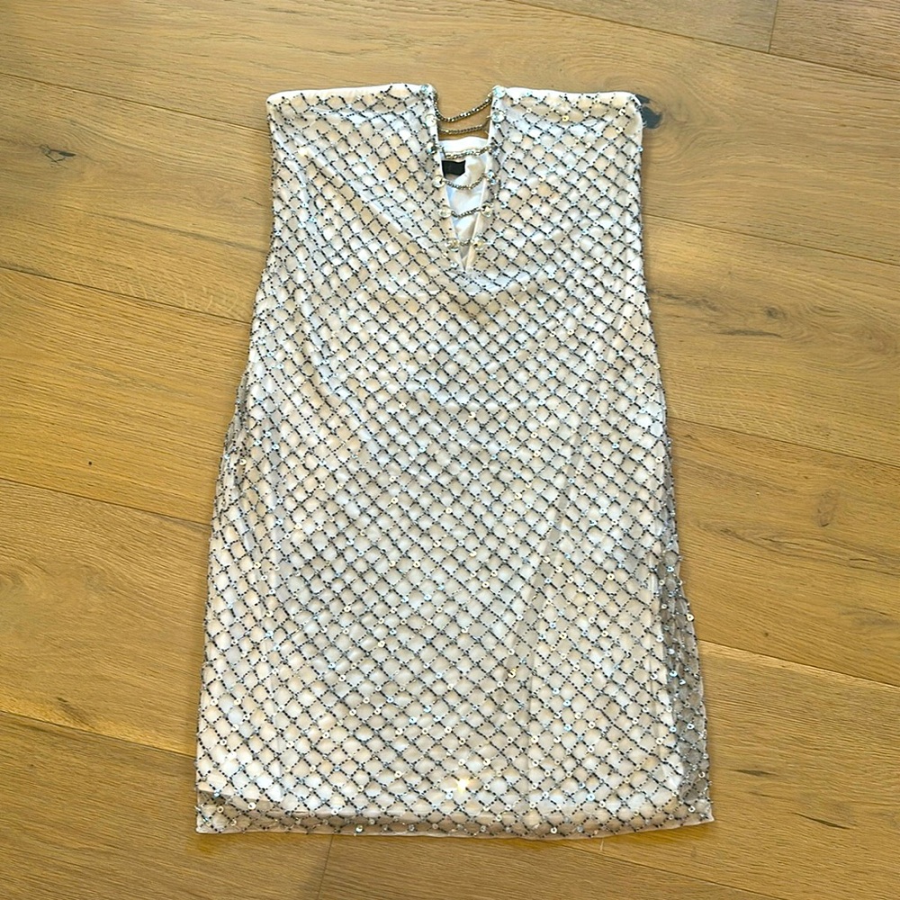 Hours White Sheer Sequin Mini Dress Size M